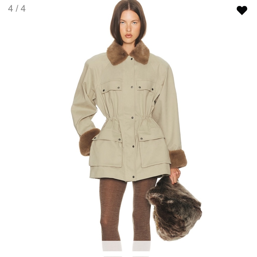 Women's Tan Utility Jacket with Brown Fur Trim